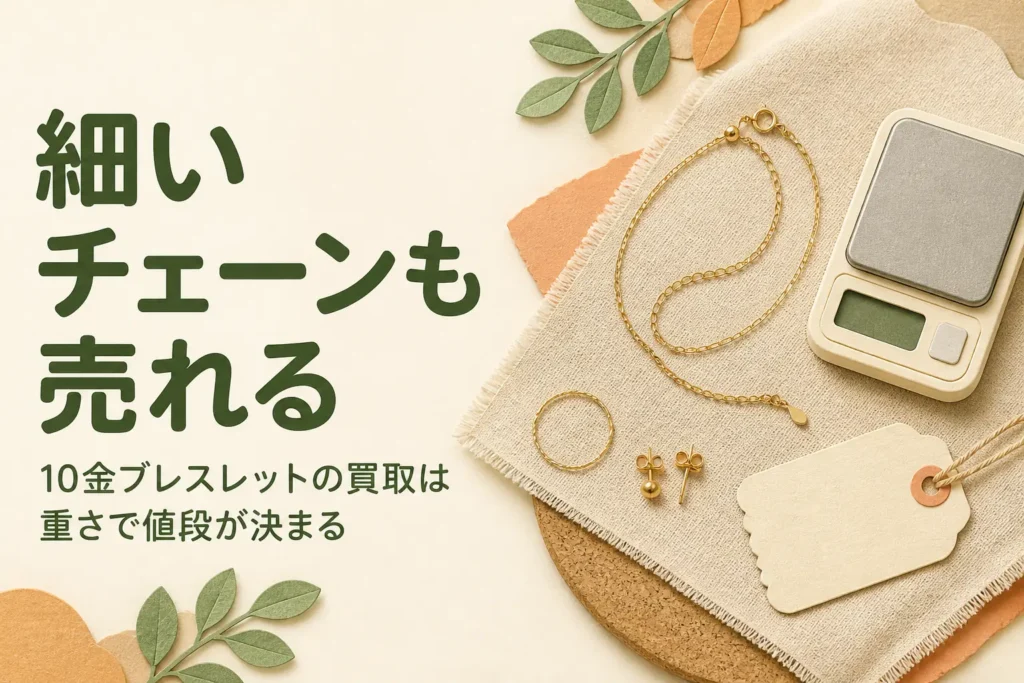 10金ブレスレット・アンクレットの買取と細いチェーンの値段を説明する記事のアイキャッチ