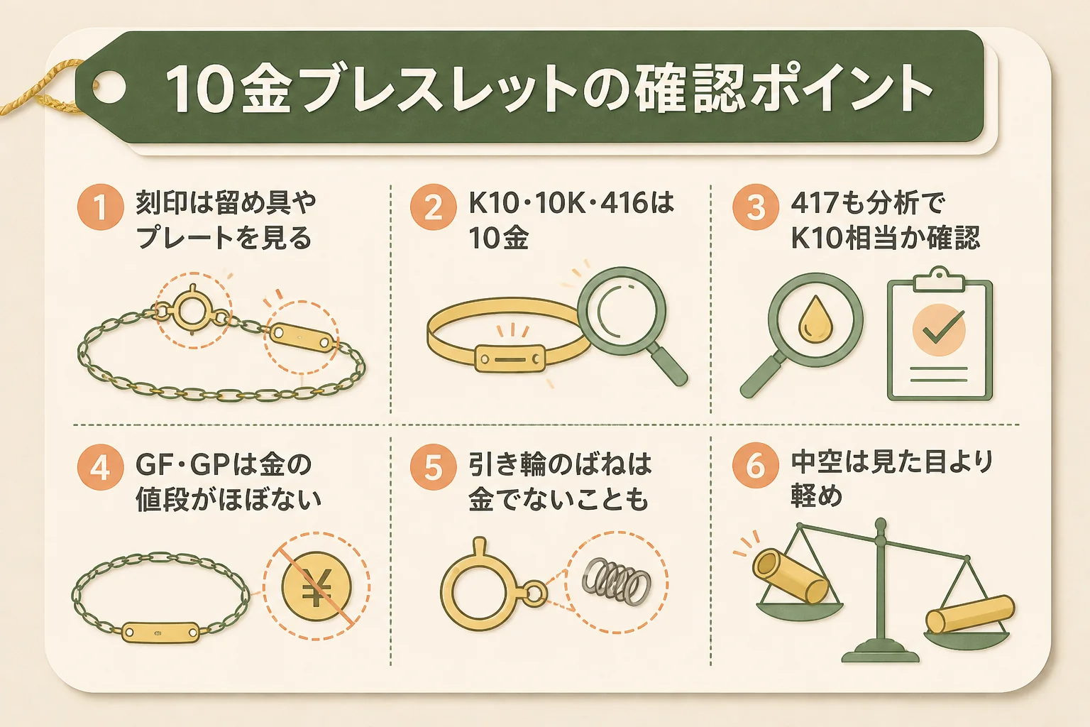 10金のブレスレットを売る時の刻印と重さの確認ポイントの図解