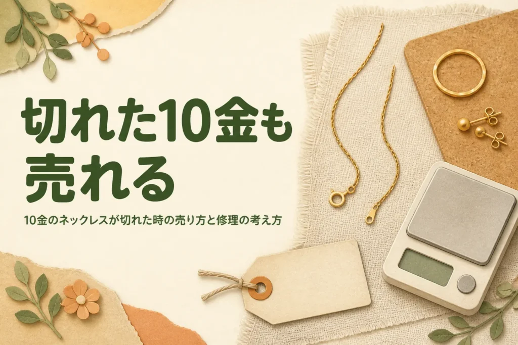 切れた10金のネックレスを売るか修理するかを説明する記事のアイキャッチ