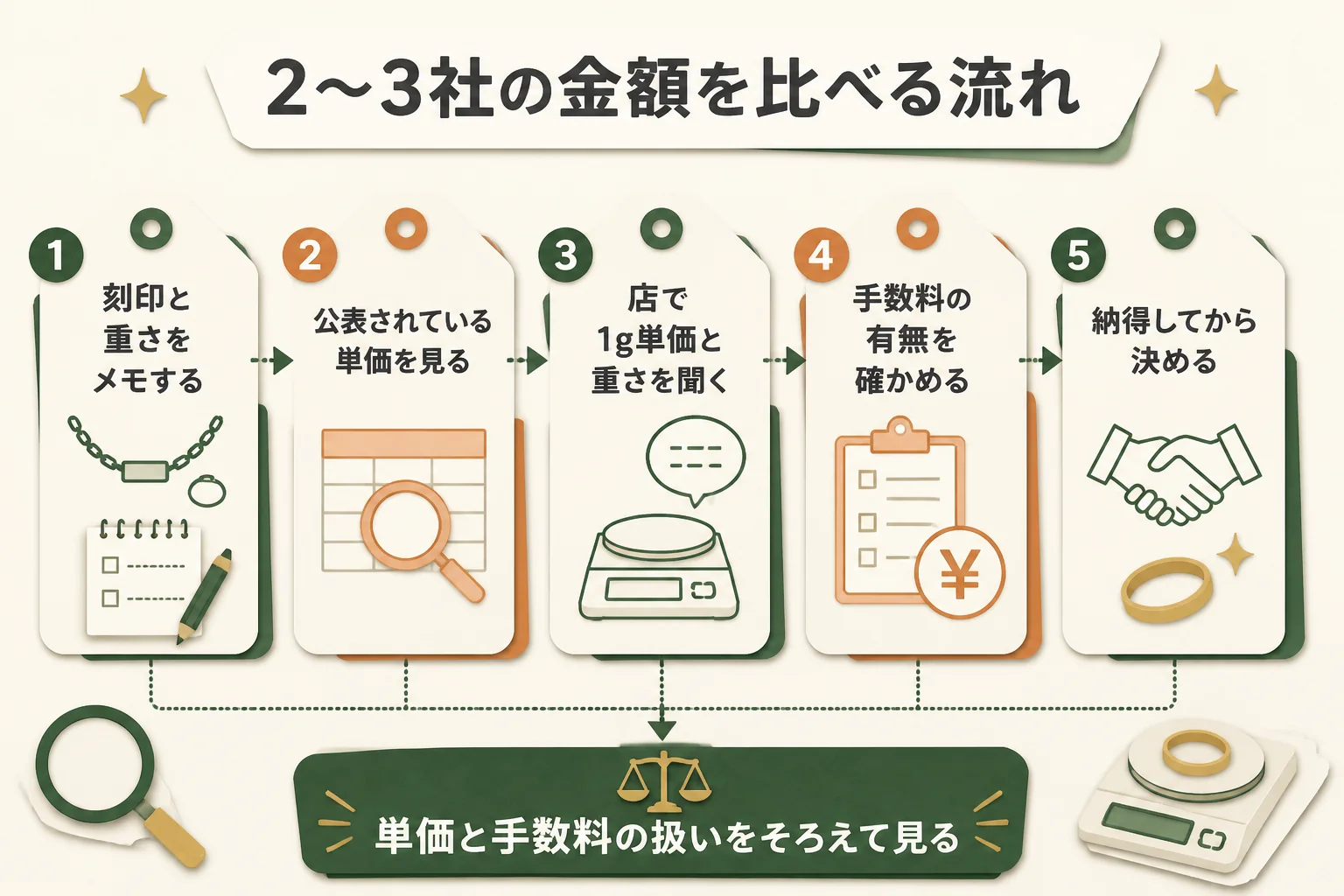10金を売る前に2〜3社の金額を比べる流れの図解