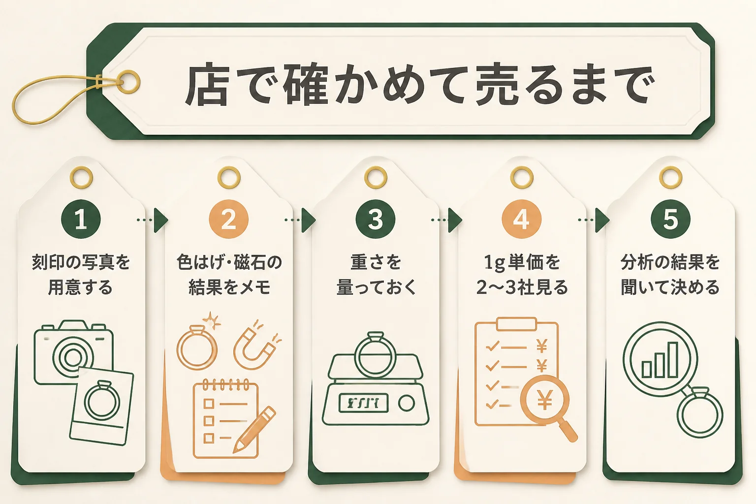 本物か気になる10金を店で確かめて売るまでの流れの図解