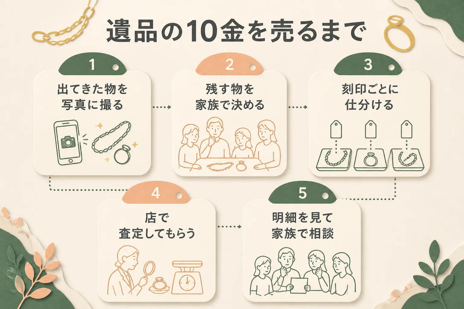 遺品の10金を売るまでの流れの図解