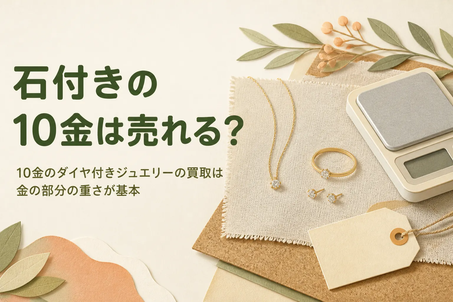 10金のダイヤ付きジュエリーの買取と石の重さの扱いを説明する記事のアイキャッチ