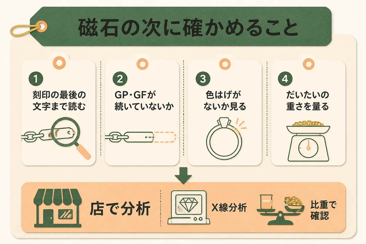 磁石の次に確かめることと店での調べ方の図解