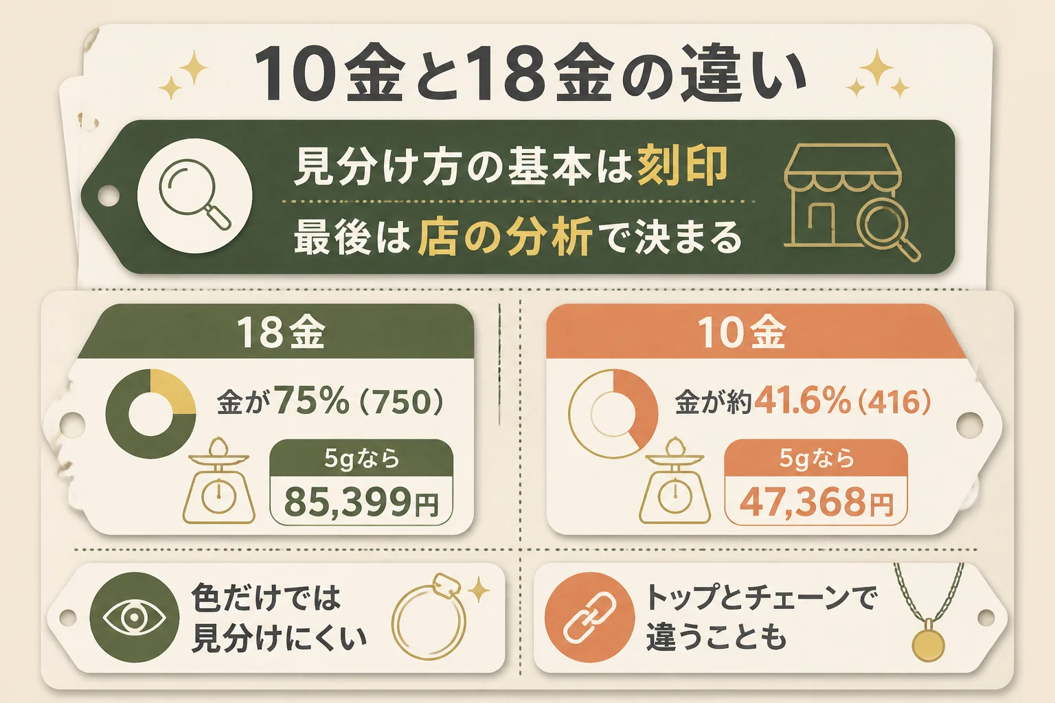 18金と10金の金の割合と見分け方の図解