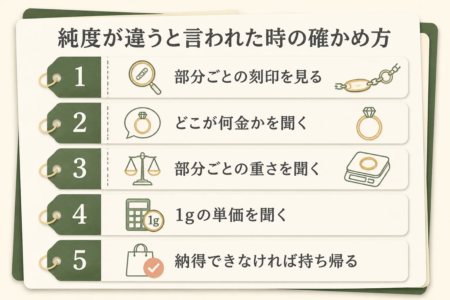 18金と10金が混ざったアクセサリーの確かめ方の図解