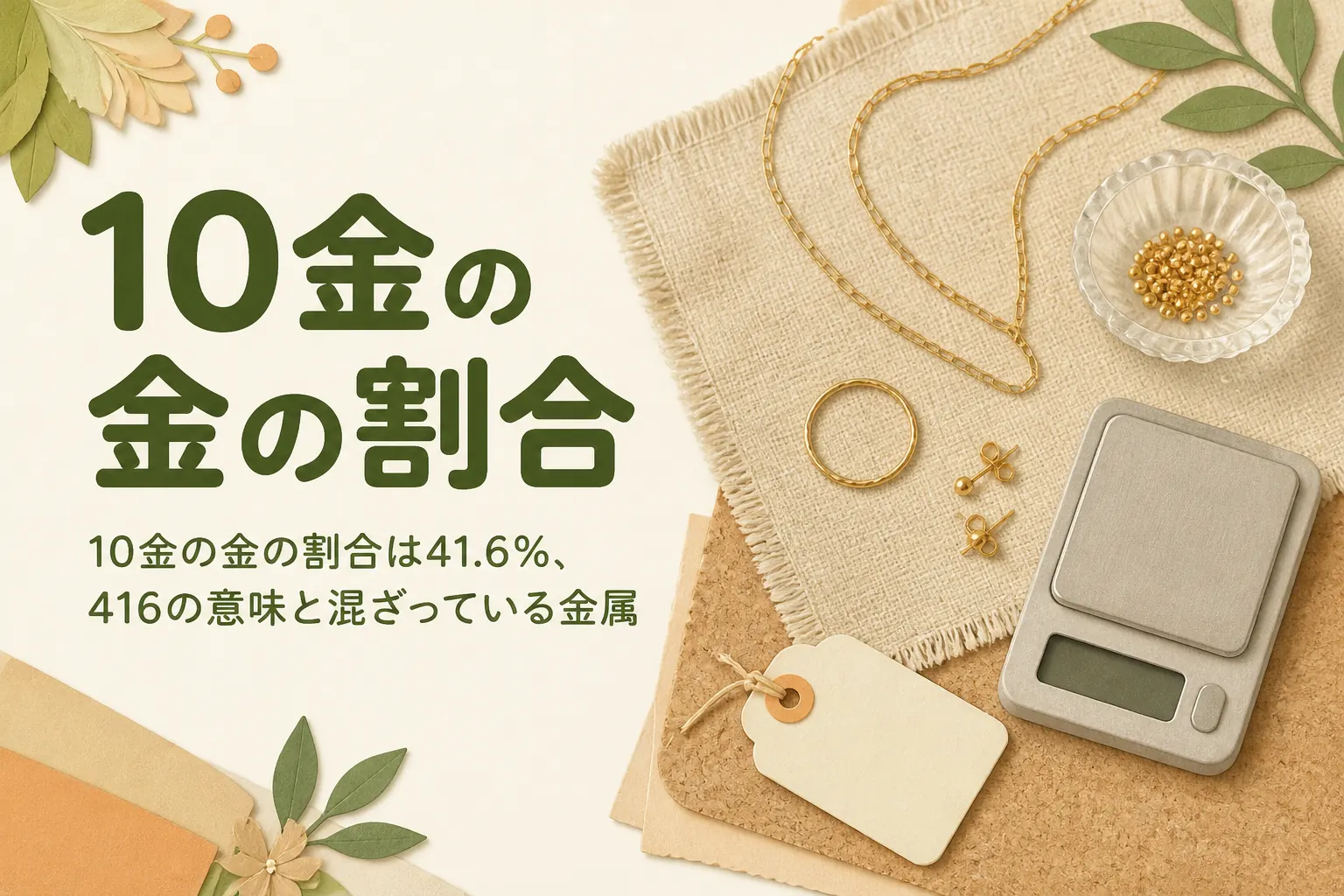 10金の金の割合41.6%と混ざっている金属を説明する記事のアイキャッチ