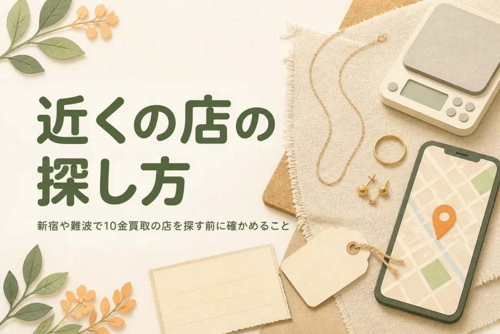 新宿や難波で10金買取の店を探す方法を紹介する記事のアイキャッチ
