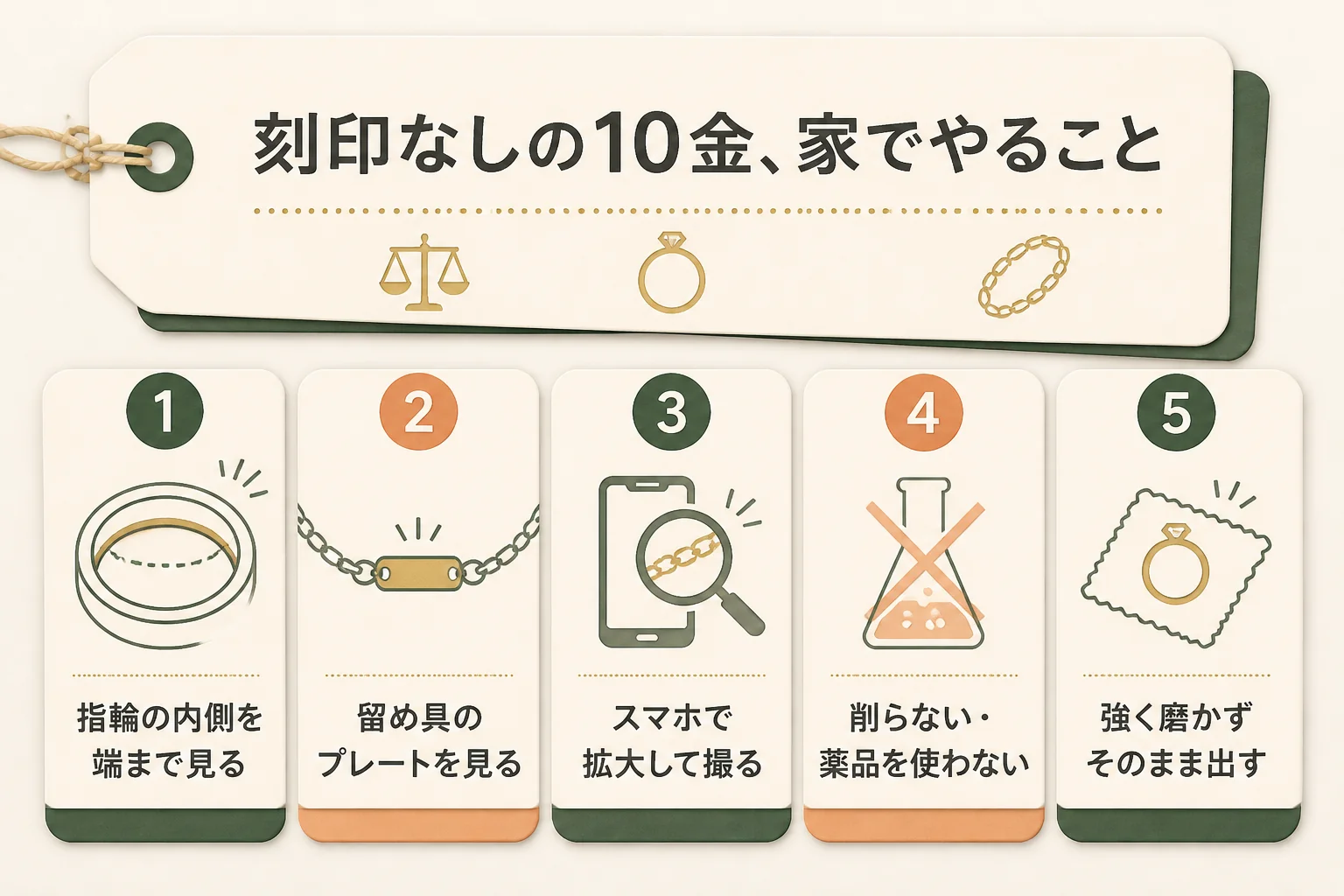 刻印なしの10金を売るまでの確認の流れの図解