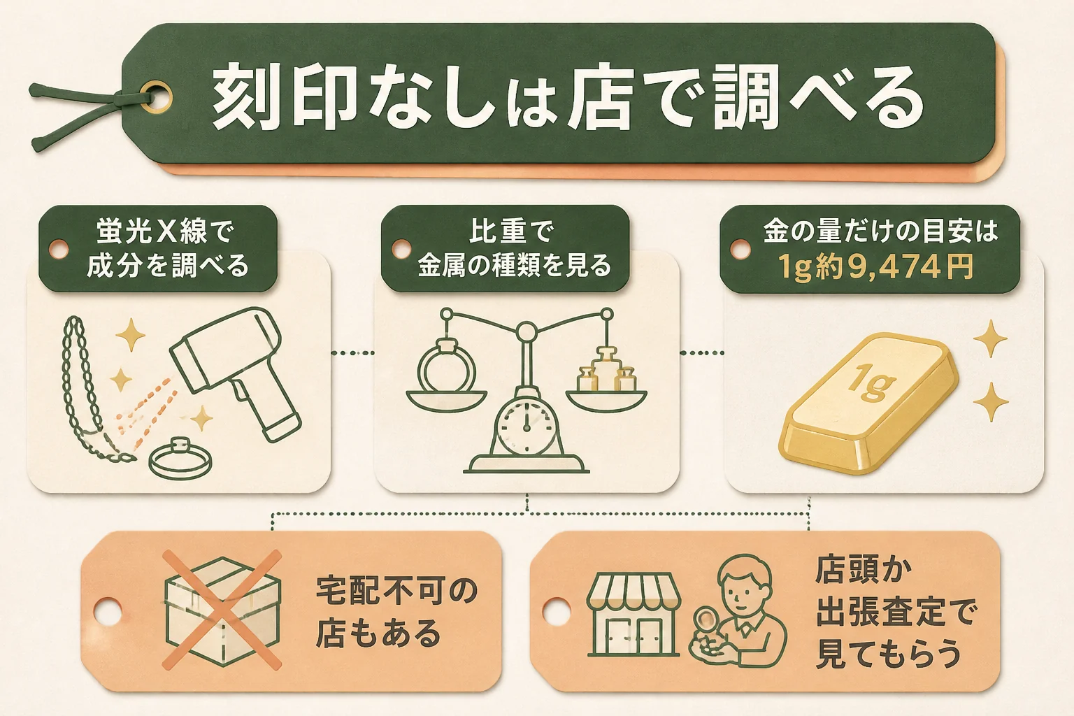 刻印なしの10金を店で調べる方法の図解