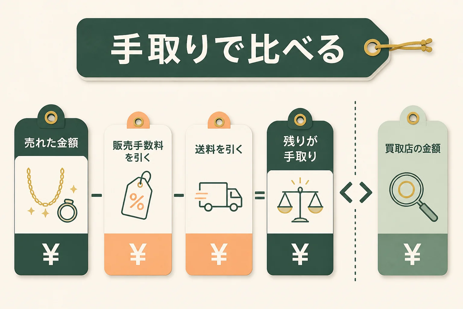 フリマと買取店の手取りの比べ方の図解