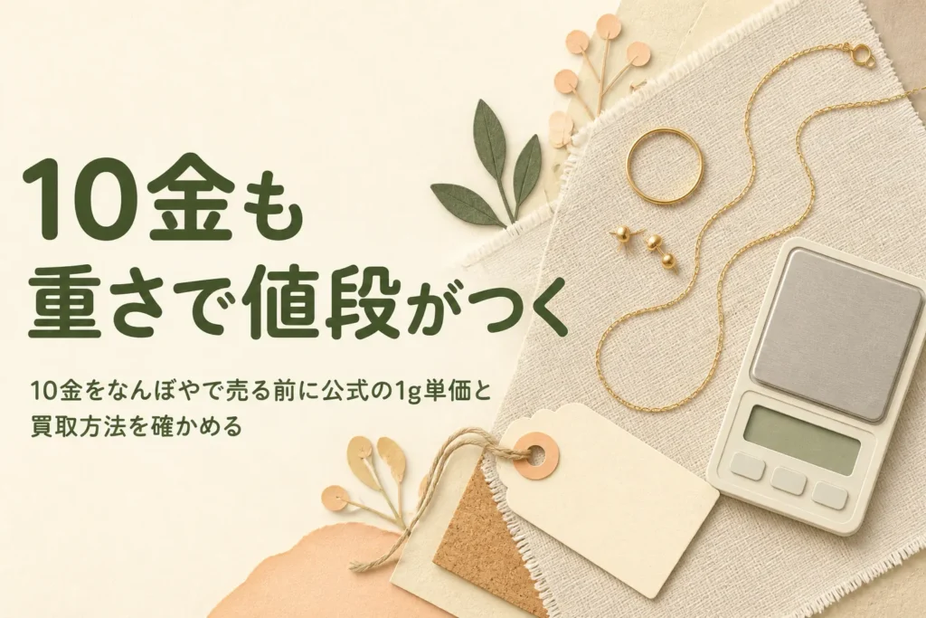 10金をなんぼやで売る時の公式の1g単価と買取方法を紹介する記事のアイキャッチ