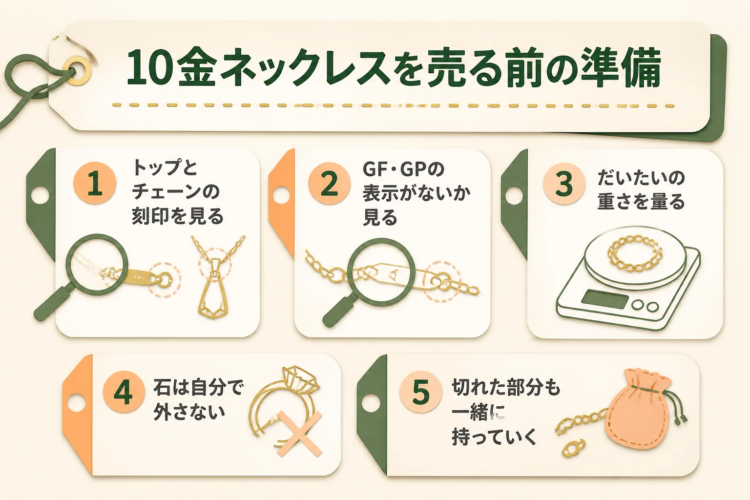 10金ネックレスを売る前の準備の図解