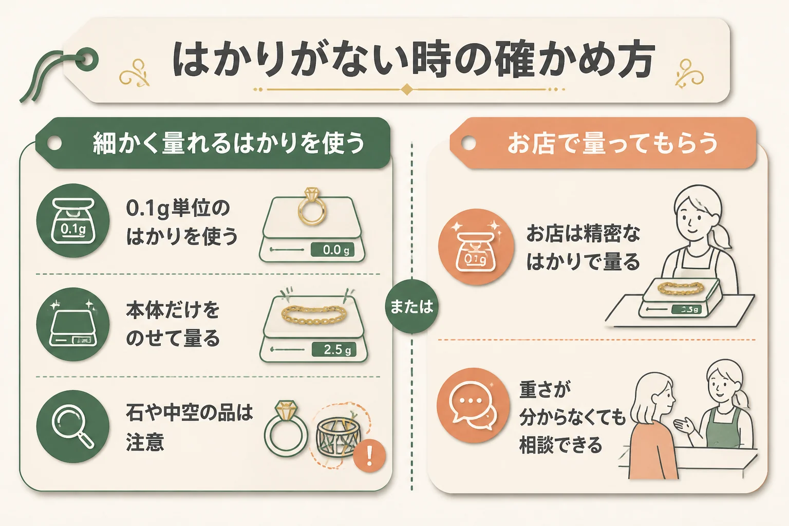 はかりがない時に10金の重さを確かめる方法の図解