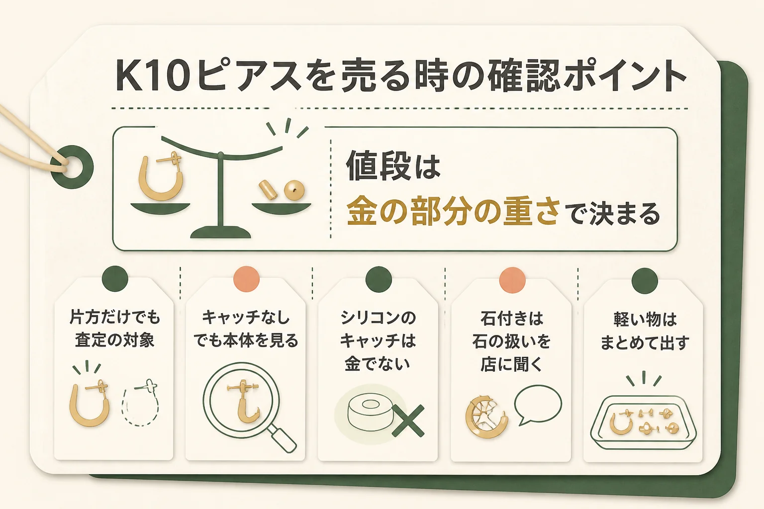 K10のピアスを売る時の重さと店の確認ポイントの図解