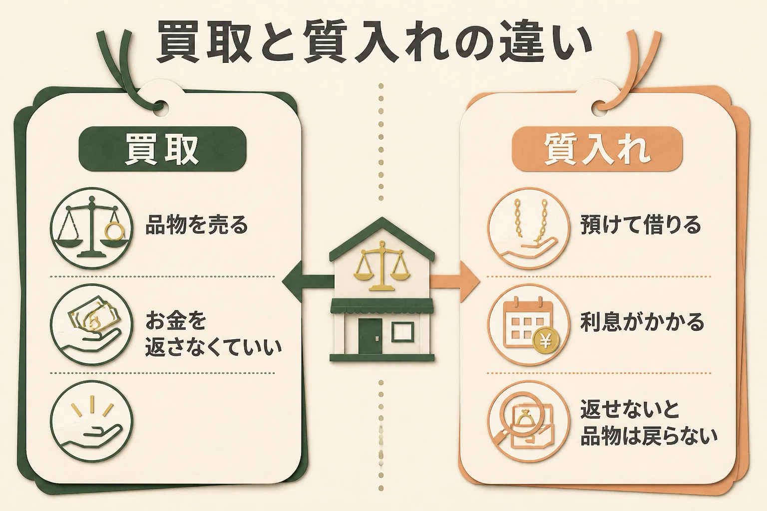 質屋での買取と質入れの違いの図解