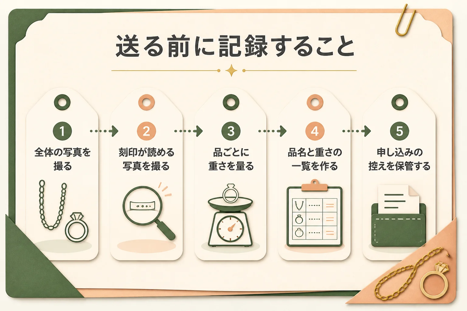 10金を宅配買取に送る前に記録しておくことの図解