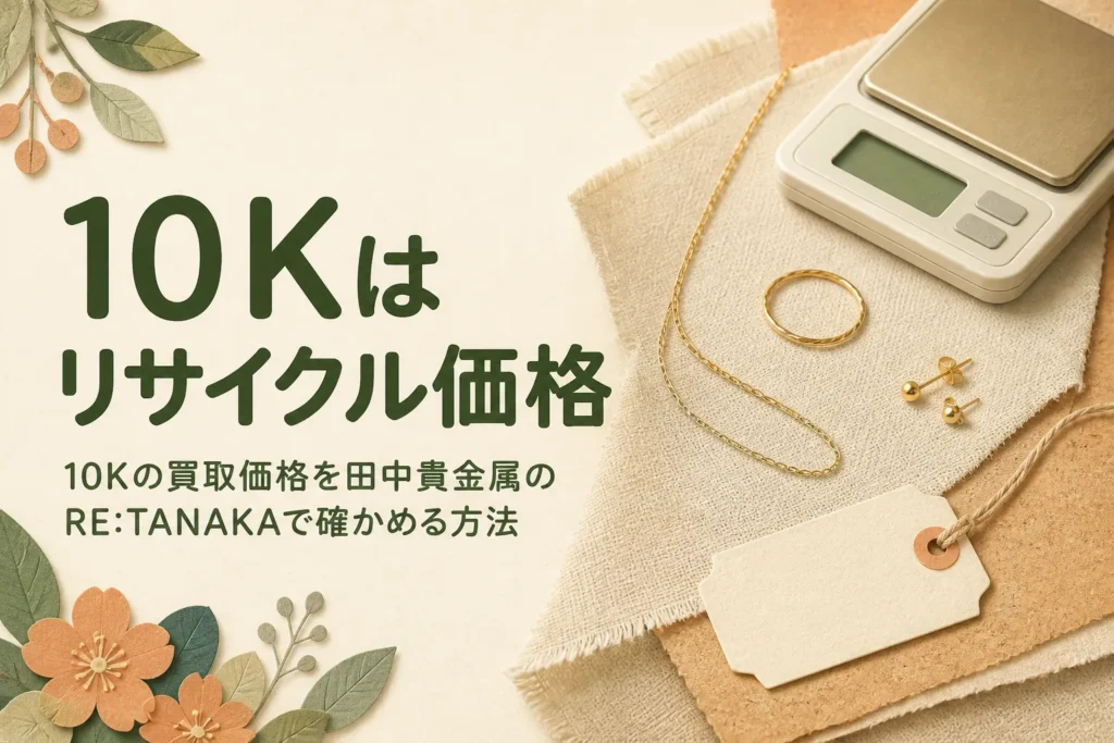 10Kの買取価格を田中貴金属のRE:TANAKAで確かめる方法を紹介する記事のアイキャッチ