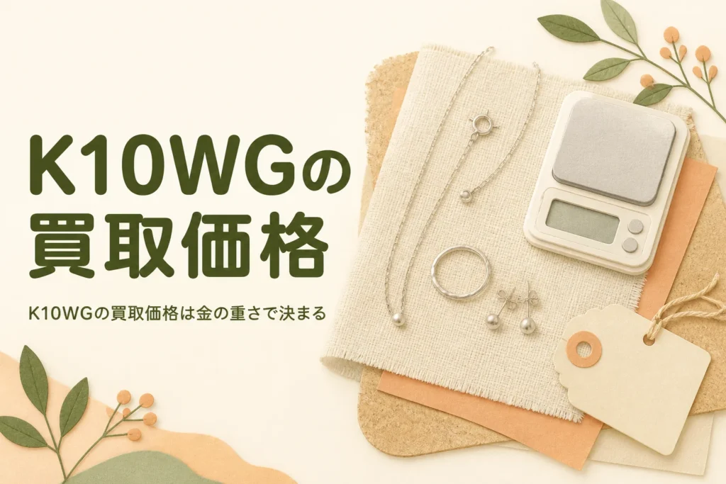 K10WG（10金ホワイトゴールド）の買取価格とロジウムめっきの扱いを説明する記事のアイキャッチ