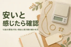10金の買取が安いと感じる理由と提示額の確かめ方を説明する記事のアイキャッチ