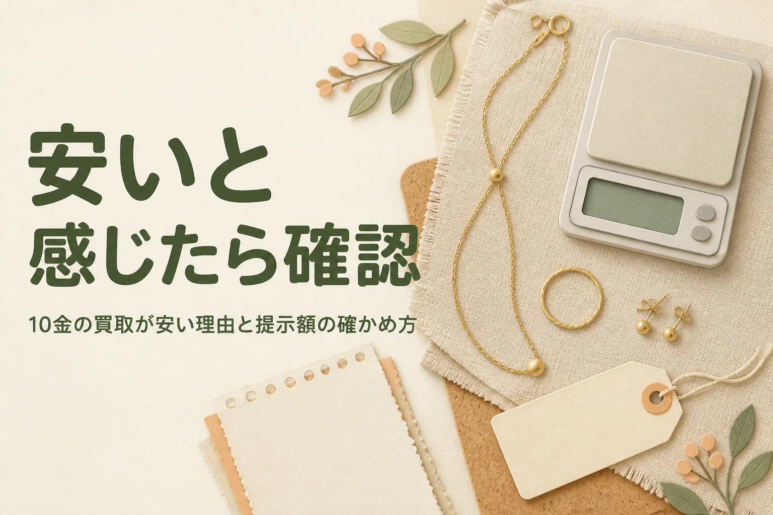 10金の買取が安いと感じる理由と提示額の確かめ方を説明する記事のアイキャッチ